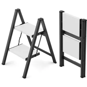 2 Step Ladder, Folding Step Stool with Wide Non-Slip  Pedals,  and Portable, 330 lbs Capacity, for , Kitchen, Office - Black & White