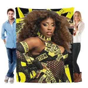 WWE Naomi Caution Tape Fleece Blanket Wrestling Superstar "Feel The Glow" Black Yellow Print Throw Ultra Soft Warm Flannel Bedding for Bed Couch Sofa All Season Gift for Fans