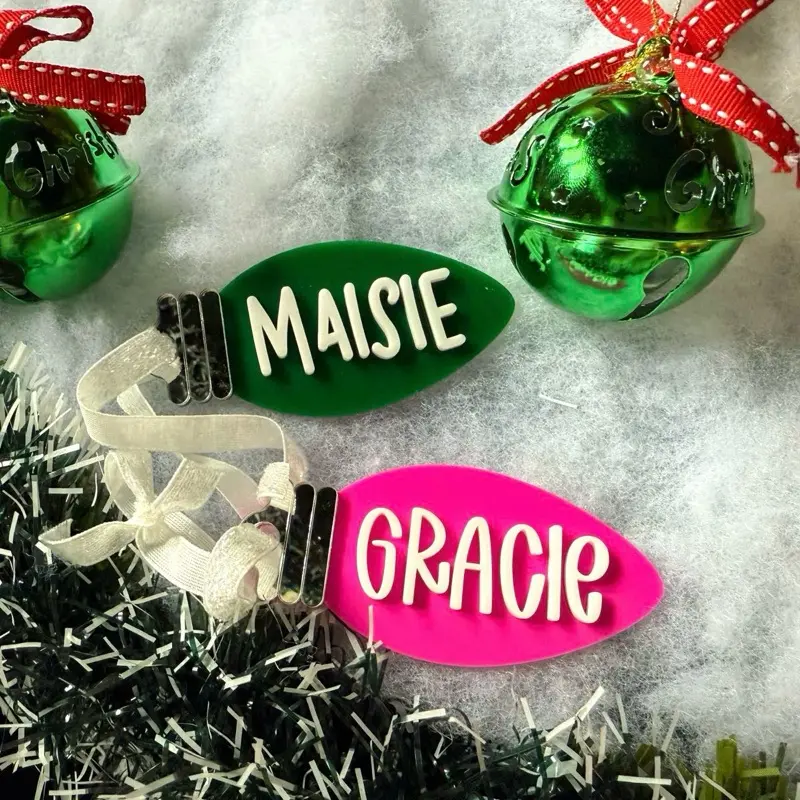 Personalized Christmas Bulb Ornaments Customizable Name Font Style & Bulb Color Thick Vibrant Acrylic 4 x 2 Inches Perfect Stocking Stuffer Teacher Gift or Keepsake