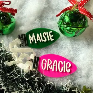Personalized Christmas Bulb Ornaments Customizable Name Font Style & Bulb Color Thick Vibrant Acrylic 4 x 2 Inches Perfect Stocking Stuffer Teacher Gift or Keepsake