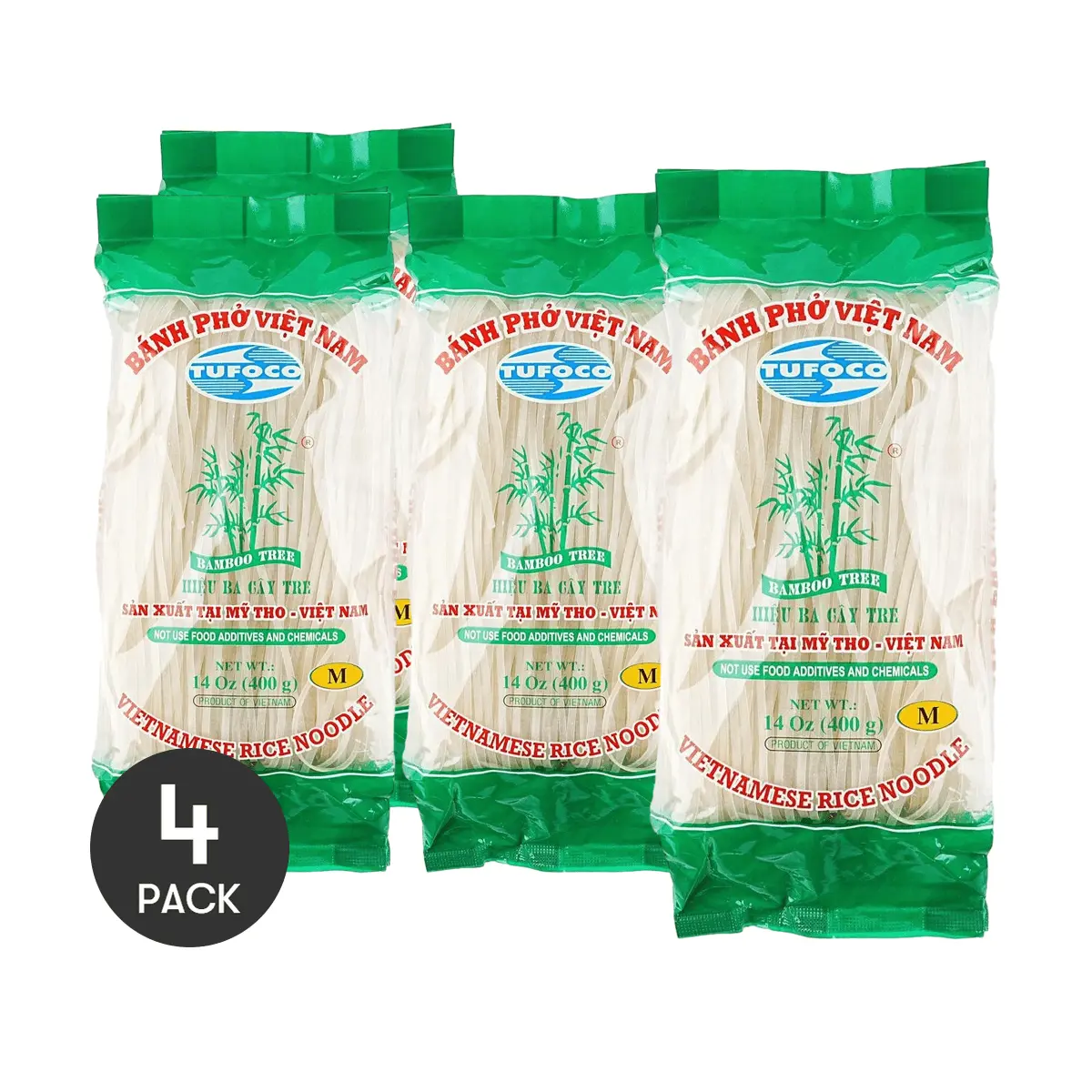 4 Pack BAMBOO TREE Banh Pho Vietnam Rice Ribbon Noodles M 14 oz - Authentic Vietnamese Pho Noodles