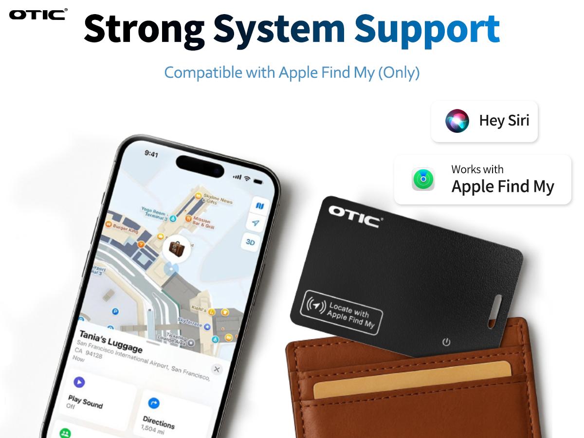 OTIC iOS & Android Bluetooth Tracker Smart Finder for Apple Find My iPhone Card Wallet GPS Tracker Wireless Charging Keys Locator for Keys Bags Passport IP67 Waterproof Dust Resistant