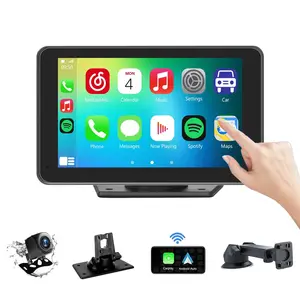 2026Carplay Screen for Car, 7" HD Wireless Portable CarPlay Touchscreen Stereo with Android Auto Mirror Link/Backup Camera/GPS Navigation/FM Radio for All Vehicles plug