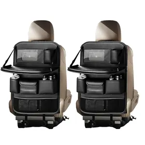 Premium PU Leather Car Backseat Organizer with Foldable Table Tray, Car Storage Organizer with Tablet Holder, Car Seat Back Protectors Kick Mats Travel Accessories Mug Food cars accessories