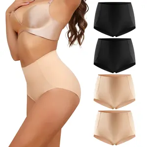 LEVAO Women Seamless Underwear High Waisted Tummy Control Panties No Show Shapewear Briefs Plus Size 4 Pack S-XXXL
