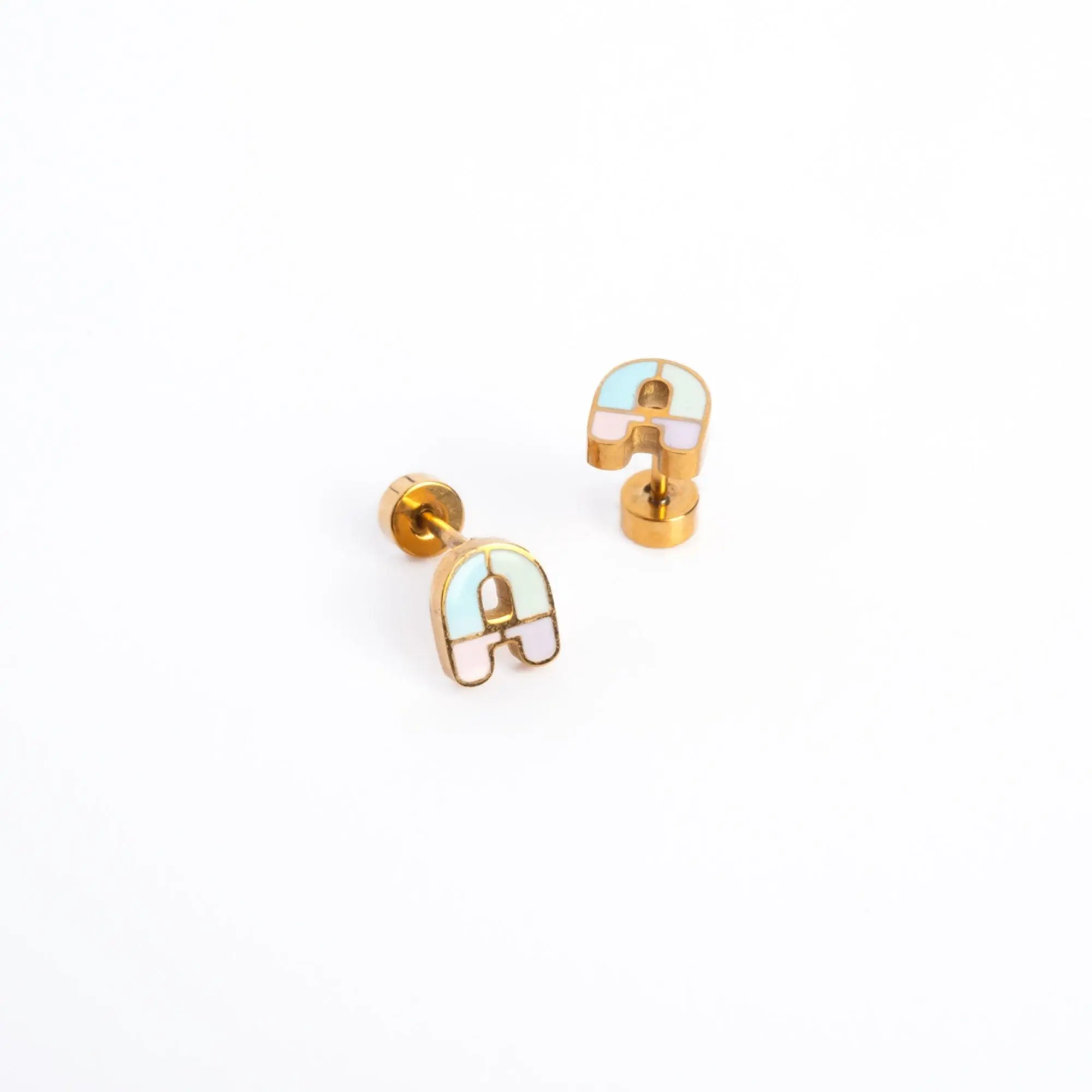 Color-block Initial Enamel Screwbacks | Personalized Letter Earrings in 14K Gold PVD Stainless Steel | Hypoallergenic Kids & Everyday Jewelry