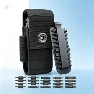Multi-Tool Belt Holster Pouch with 21 Screwdriver Bits and Holder - Nylon Sheath Case with Pockets for 4" to 4.5" Tools, Includes Bit Set, Reusable and Durable