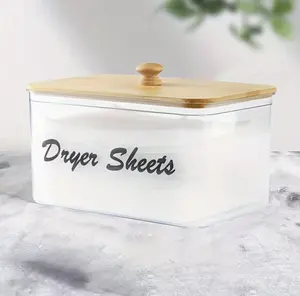Vintage Dryer Sheets Storage Box with Wooden Lid