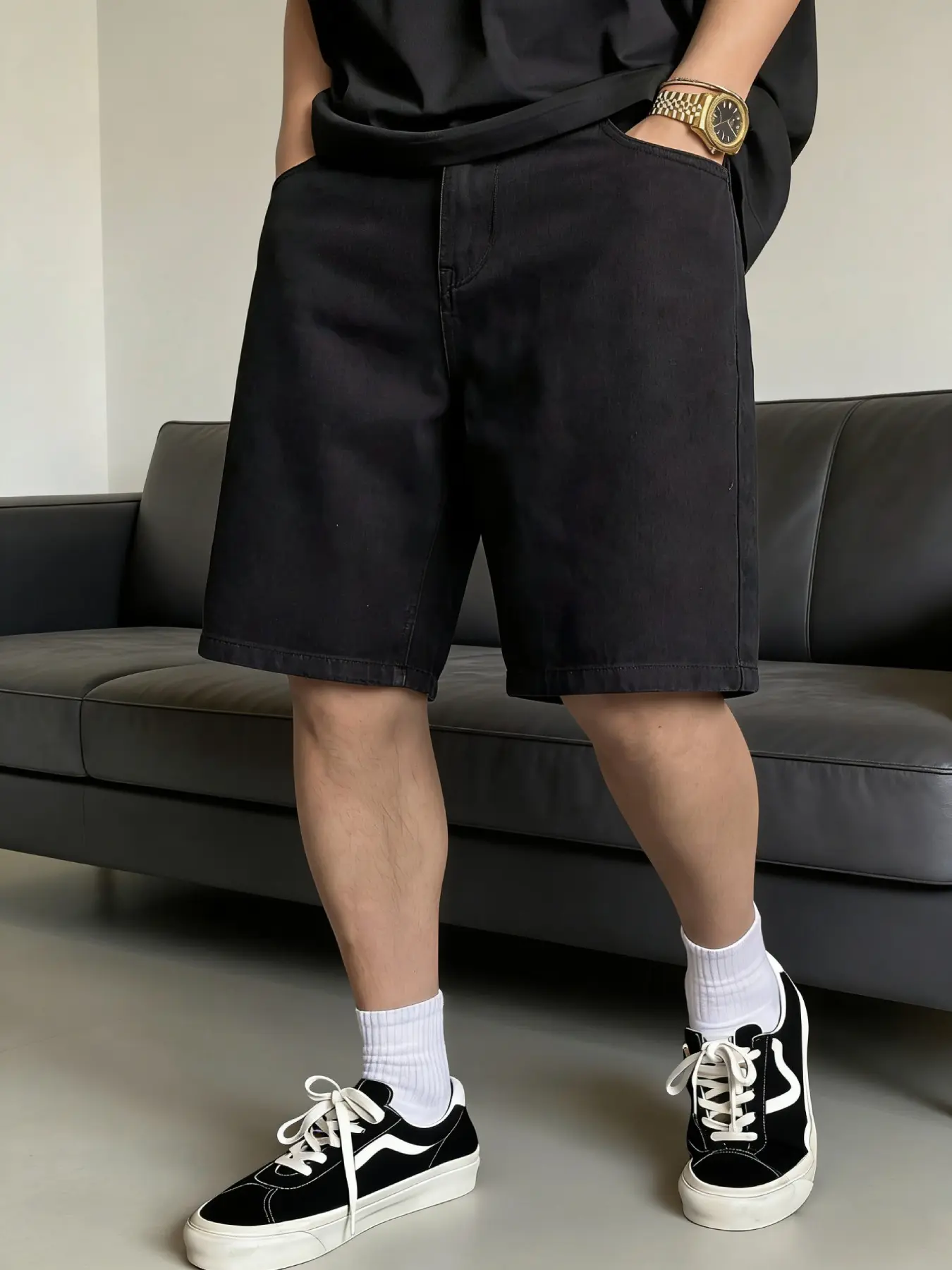 Men's Bermuda Denim Shorts, Casual Fashion Jean Shorts, Vintage Washed Jeans, Slim Fit, Above Knee, Natural Waist, Zipper Fly