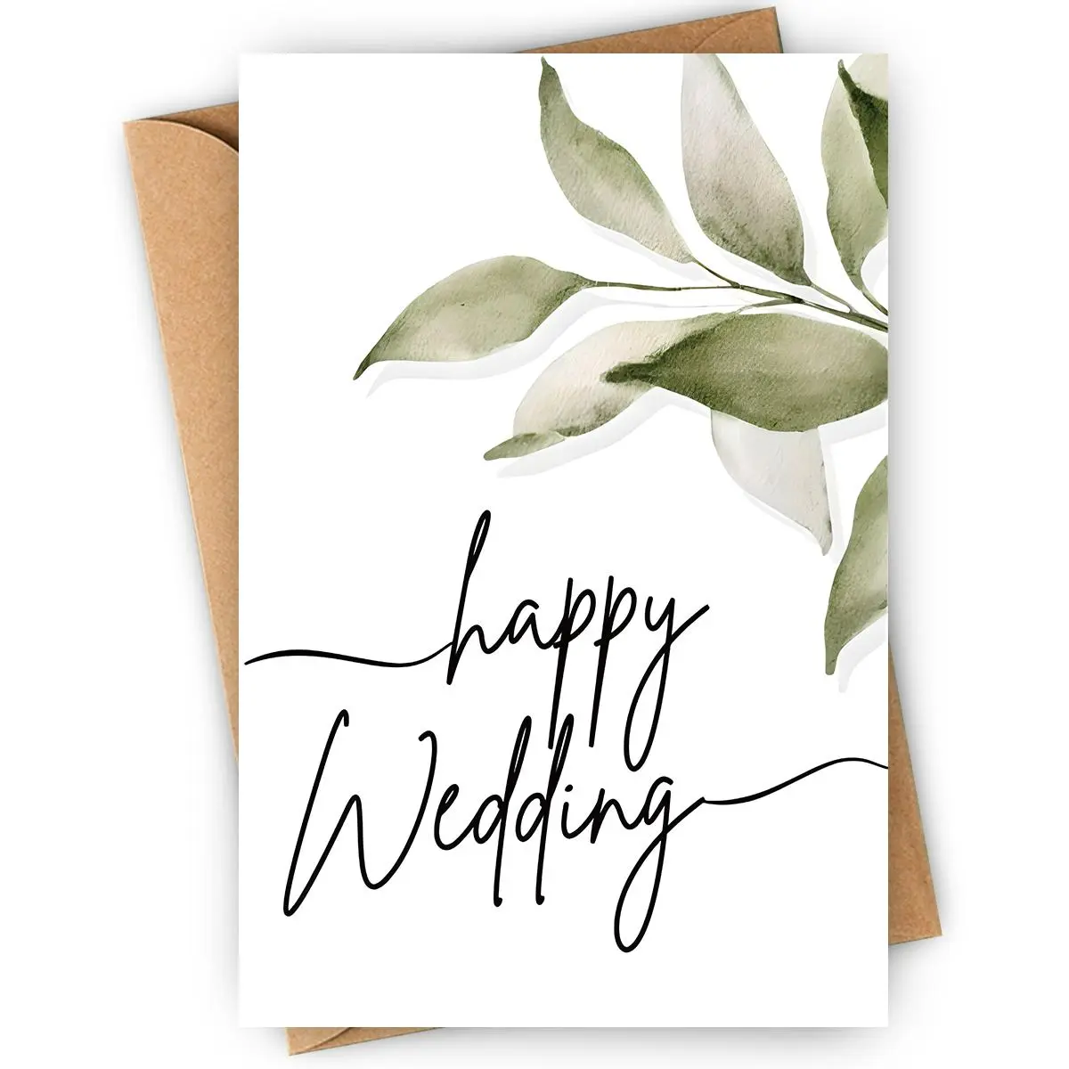 Wedding Card with Envelope, Leaf Patterned Wedding Greeting Card, Congratulations Card, Wedding Congrats Card Gift for Family, Friends