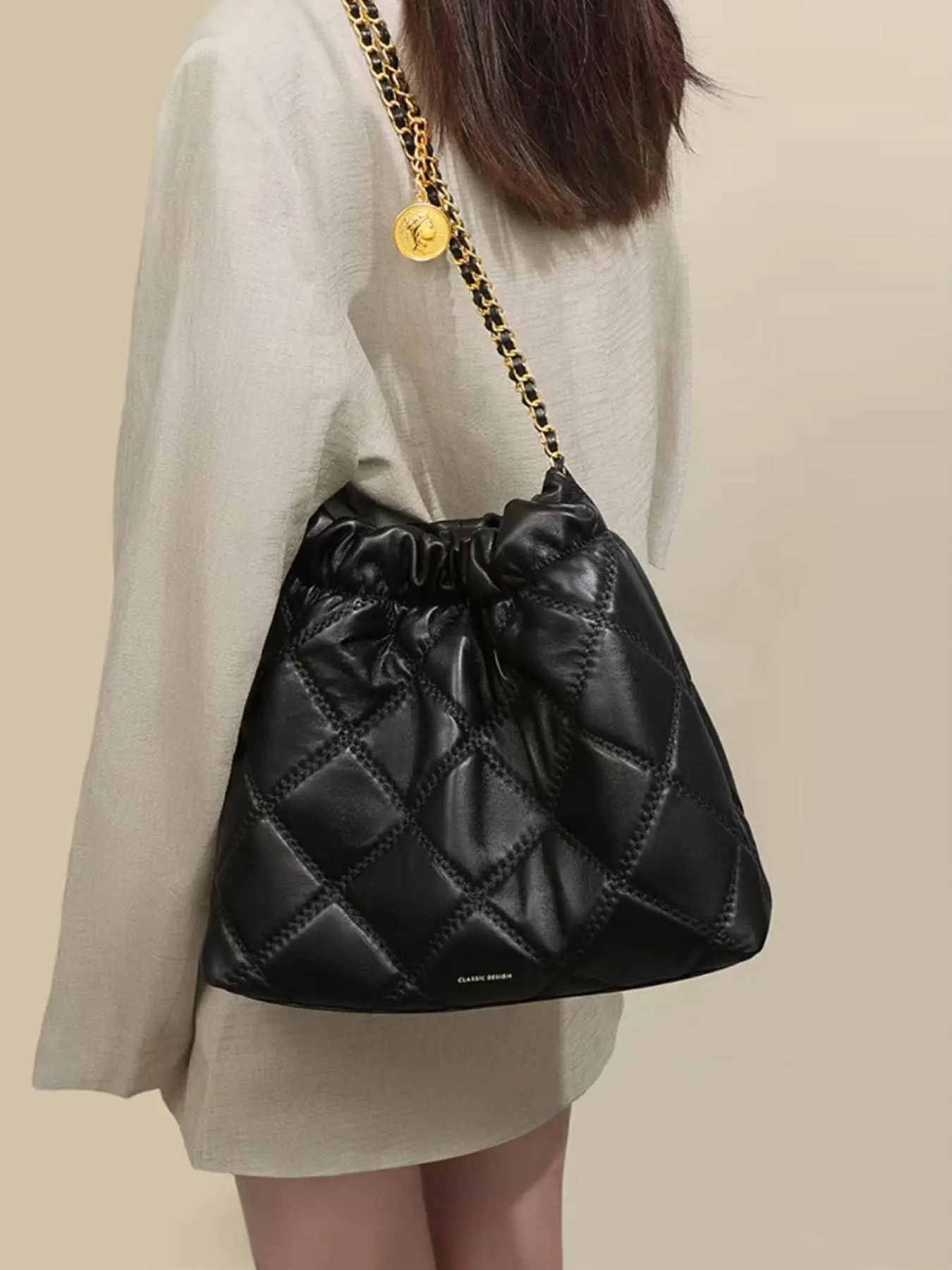 Women's Elegant Quilted Design Genuine Leather Shoulder Bag, Cowhide Large Capacity Crossbody Bag, Chic All-match Shoulder Bag for Daily & Work Use, Birthday Gift, Valentine's Day Gift, Crossbody Chain Bag, Elegant Bags