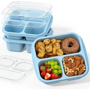 3-Pack Stackable Bento Boxes – 3 Compartments, Reusable Meal Prep Containers, Lightweight Lunch Fruit Set