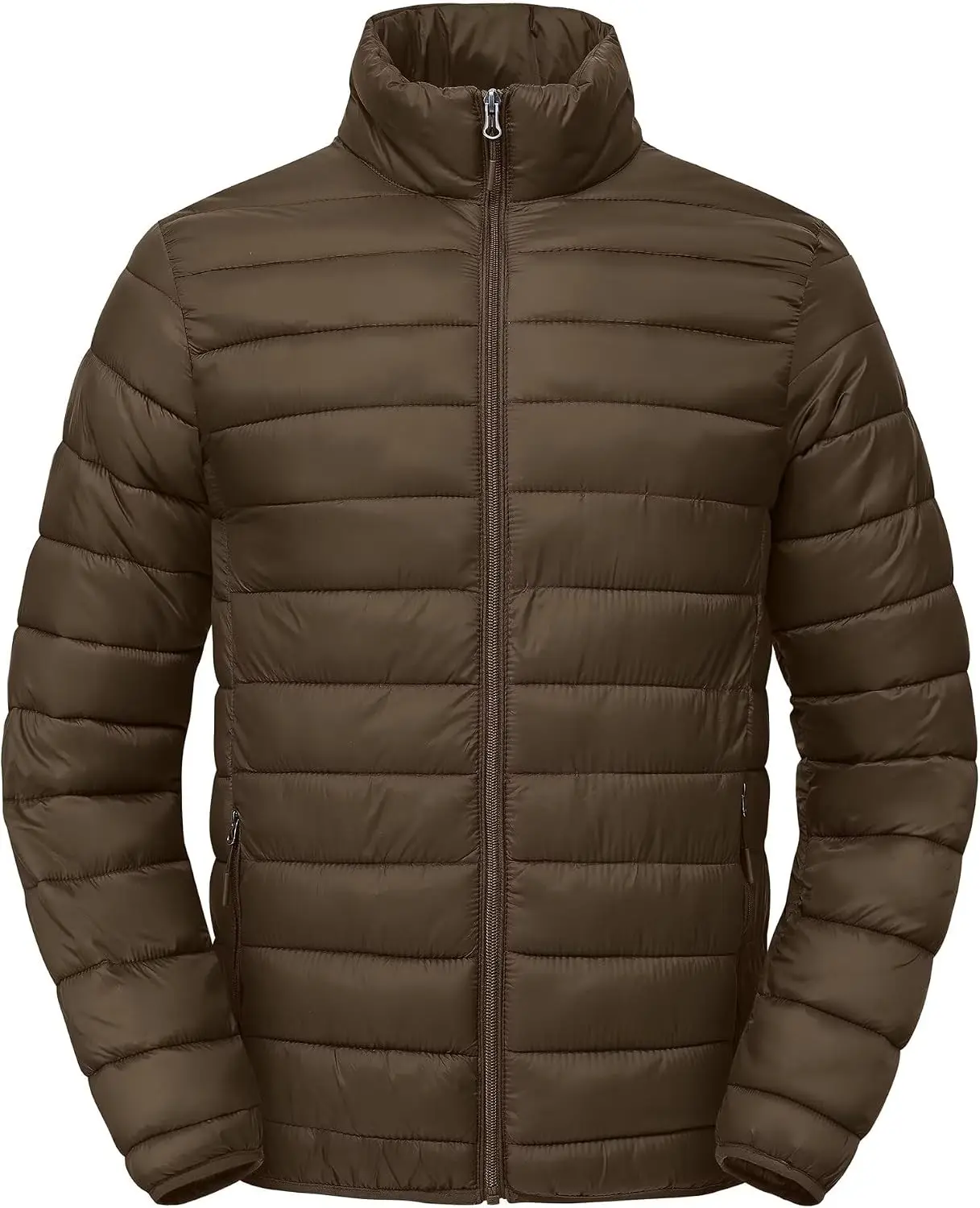 Men's Casual Plain Longsleeves Padded Down Coat - Thermal Lightweight Outdoor Menswear Top, Waterproof, Warm, Elastic, Zipper Pockets