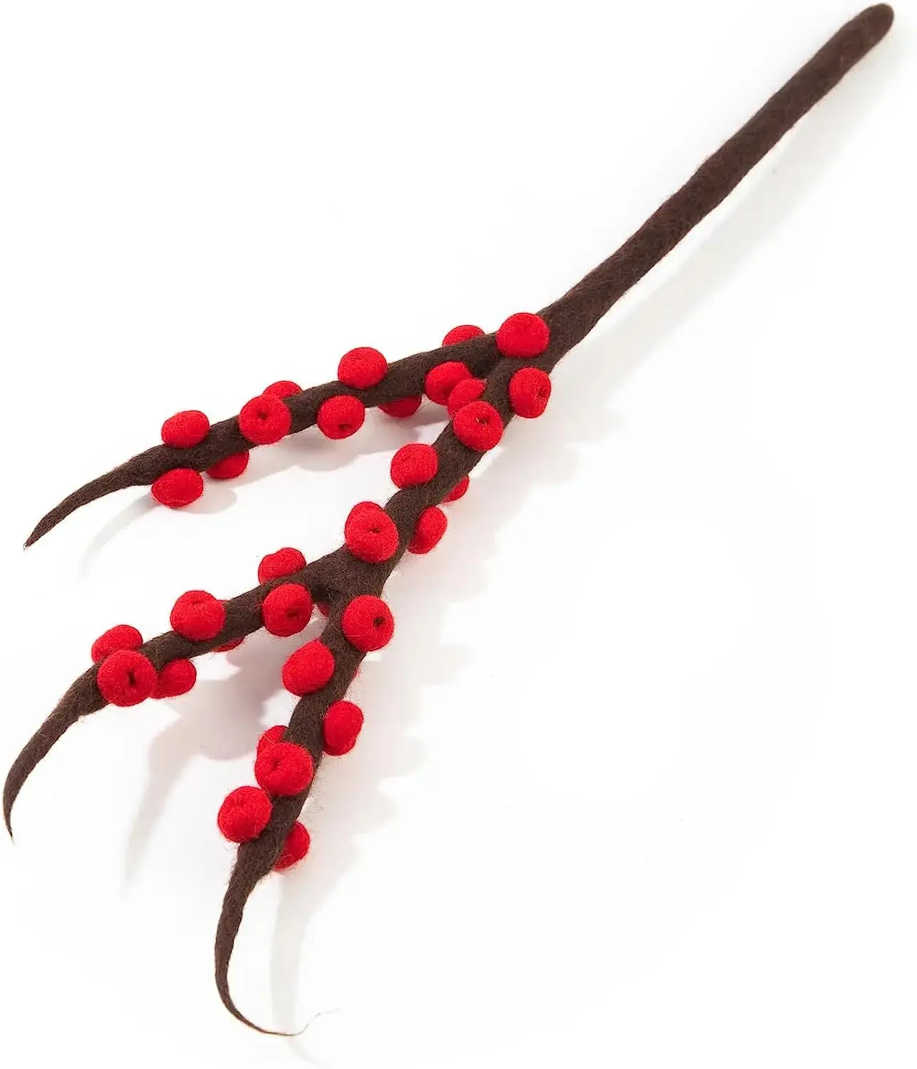 Woolygon Ilex Berry Red Artificial Flowers - Reusable, Washable Felted Flower Stem - Artificial Bouquet Natural Felt Hand-Made Fair Trade Flower | Great as Gift and Home or Event Decorations (Red)  | Set of 3