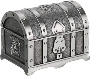 Hipiwe Vintage Metal Jewelry Box Treasure Trinket Chest,Smal Ring Earrings Necklace Keepsake Gift Holder Case for Ladies Women (Small)