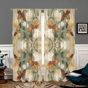 Floral Pattern Curtain, Window Curtain, 2 Counts/set Retro Style Door Curtain, Home Decorative Curtain for Living Room Bedroom Kitchen Study