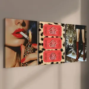 3-count wooden frame canvas, leopard print element three-in-one modern abstract design decorative poster, perfect living room and bedroom decoration, corridor wall art, waterproof, art, Modern Home Decor