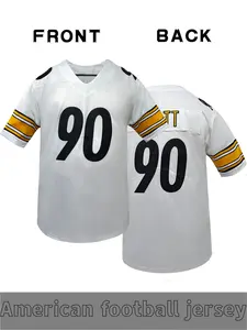 Men's # 90 Football jersey, Pittsburgh classic embroidered American football jersey, loose short sleeved sports T-shirt, Jersey Tops, Football Shirts, suitable for daily leisure, game training, and street fashion style christmas gift、 Unisex