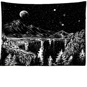 Black Starry Night Tapestry Wall Hanging Abstract Mysterious Witchcraft Hippie Tapiz Dormitory Living Room Home Decor Decoration Design