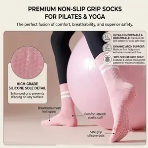 Women’s Pilates & Yoga Knee High Grip Socks – Silicone Sticky Grip Socks for Barre, Ballet Dance & Reformer Training, Anti Slip Stretch Knit Athletic Socks, Striped Design for Studio & Home Workout