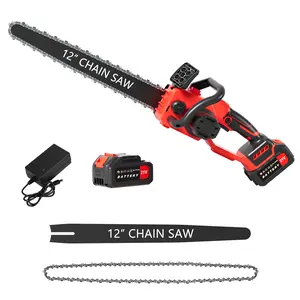 Explorinox Electric Chainsaw with 2 Batteries Charger Lightweight 12 Inch Tree Trimming Wood Cutting Cordless Chain Saw Mini Handheld for Home Garden Courtyard