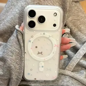 Cartoon Cute Bow Star Magnetic Case for iPhone 17 Pro Max Air 16 16e 15 14 Plus 13 12 11 X XS Transparent Acrylic Scratch-resistant skin-friendly feel Smartphone Cover Gift