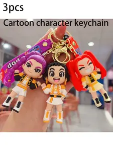 3pcs Plush Keychains, Silicone Material, Cute Cartoon Design, Bag Accessories, Car Decor, Keychain, Trendy Idol Dolls