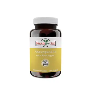 Foods For Gut Ashwagandha | 1300 mg Per Serving 120 Capsules | Organic | Free of Top Allergens | Immune Support | Stress Relief | Energy & Mood Support
