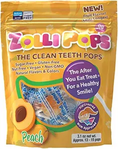 Zollipops Clean Teeth Lollipops, Peach, 3.1 Oz - Savor the Sweetness of Peach in a Sugar-Free Lollipop for a Dental-Friendly Indulgence