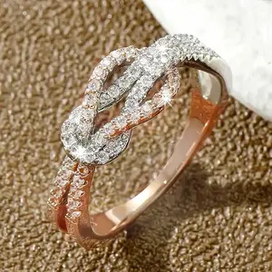 Two-Tone Zircon Wrapped Line Ring, Women's Daily Stackable Party Jewelry, Personalized Anniversary & Mother's Day Gift