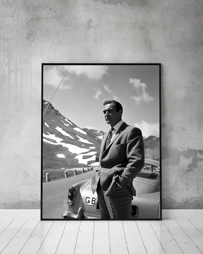 Sean Connery James Bond Poster, Connery Decor, Black and White