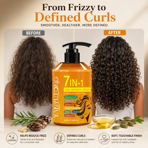 YANYUTONG 7-in-1 Hydrate & Define Haircare Curl Cream - 280ml Bottle, Frizz Control for Adults, Moisture Boost, Softens Dry Strands, Enhances Shine, Improves Elasticity, Easy Styling (Curly Hair Routine Essential)