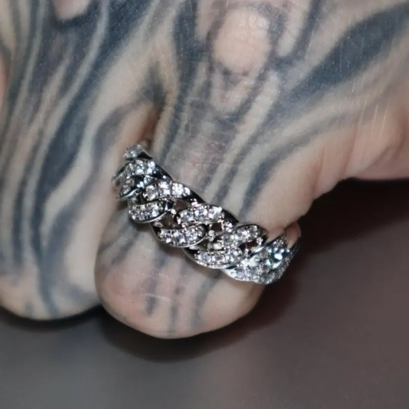 Cuban Chain Rings with Cubic Zirconia, Casual Style, Ideal for Parties, Dates, Weddings, Daily Wear, Perfect Gift for Valentine's Day, Exquisite Trendy Ring, Cz Cocktail Ring, Ring Jewelry