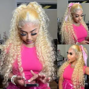 Blonde Wig Human Hair 613 Deep Wave 13X6 HD Transparent Lace Front Wigs 180% Density Pre Plucked With Baby Hair 613 Colored Glueless Wigs Curly Lace Front Wig 24-38 inches