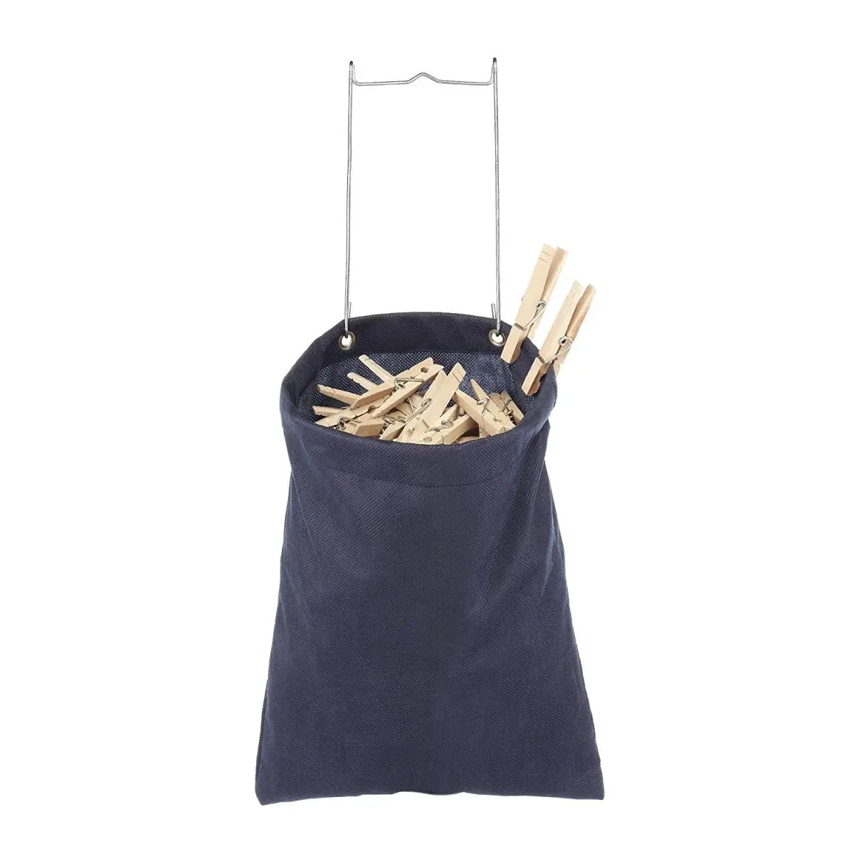 Whitmor Navy Non-Woven Fabric Hanging Clothespin Bag with Hanger - 11x6x13 in, Holds 200 Clips, Rust Resistant Grommets, Universal Clothes Storage Organizer for Household Use, Organiser