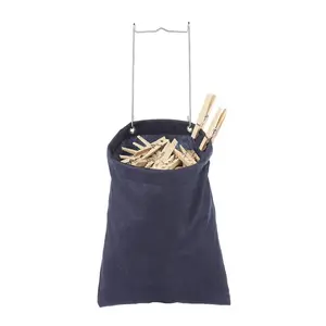 11 x 6 x 13 in. Hanging Clothespin Bag, Navy, Hanger, Organiser