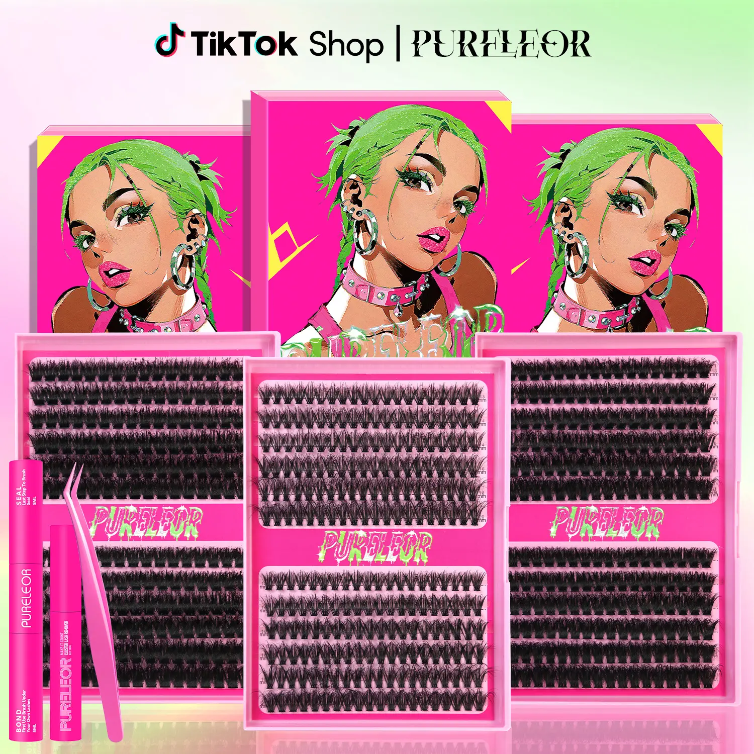 PURELEOR Cluster Lashes Extensions 13-20mm Wispy Clusters Natural Volume Individual Eyelashes Extension Kit & Single