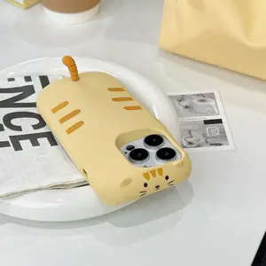 Cute Cat and Cartoon Cat Pattern 3D Phone Case for iPhone 12 13 14 15 16 Max - Fun and Soft Silicone Protection Shockproof Casing Protector Screen Protector Cover Protective