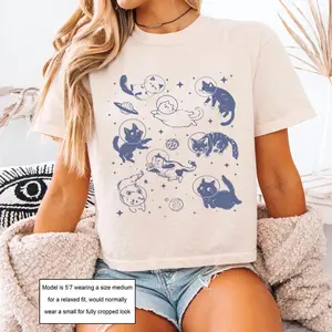 Comfort Colors Boxy Crop Tee Cat Lover Graphic Shirt Vintage Cute Kitty Cropped Top Women Tee