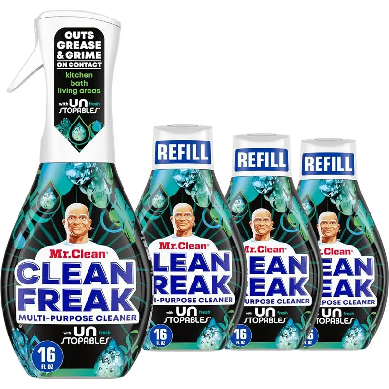 Freak Multi Surface Cleaning Spray, Deep Cleaning Mist Starter Kit and Refill Bundle, Unstopables Fresh Scent, 64 fl oz