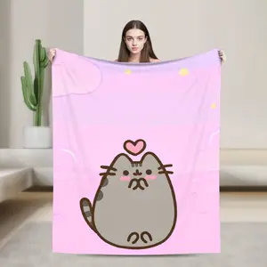 Adorable Pusheen Cat Print Blanket Super Snuggly Soft Plush Feel Cozy Comfort Perfect Couch Bed Gaming Lounge Cute Gift Multi Size Options Machine Washable Lightweight Quilt All Season Friend