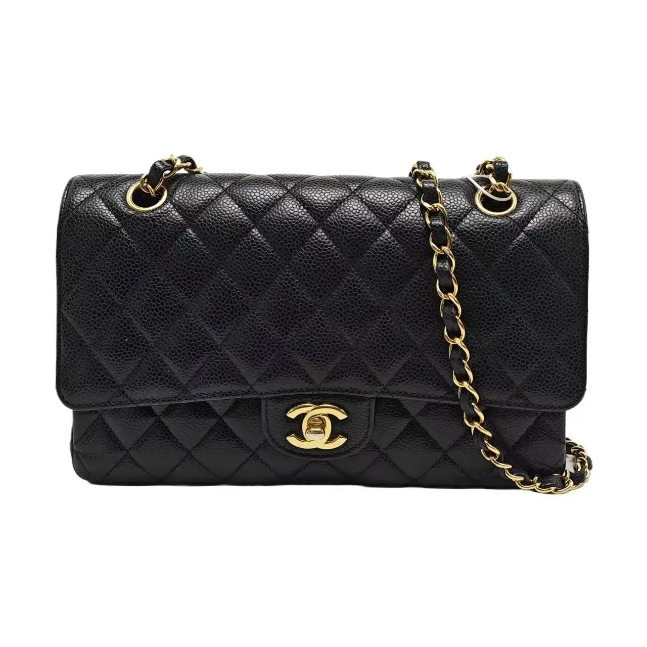 Pre-owned CHANEL Leather Crossbody Bags Classic Flap Medium Size In Black Caviar With Gold Tone Hardware