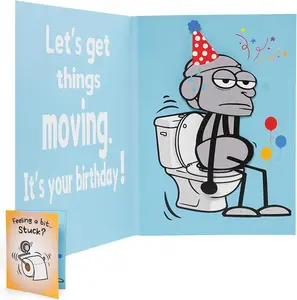 Birthday Card – Funny 3D Pop-Up Constipation Gag, Hilarious Rude Card for Husband, Dad, Him, Envelope Included