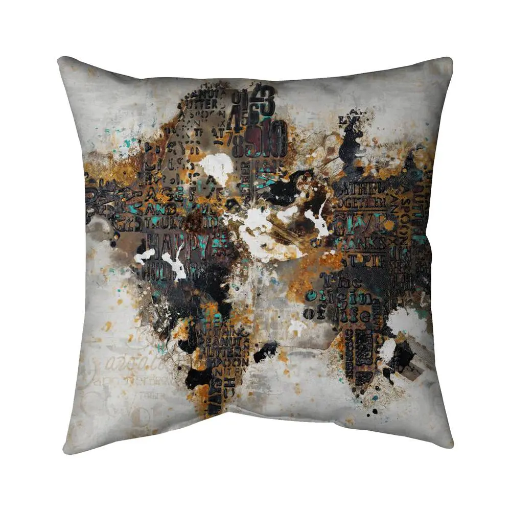 Begin Home Decor 5543-2020-CI146 20 x 20 in. Abstract World Map Throw - Cities Brown Poly Twill Decor
