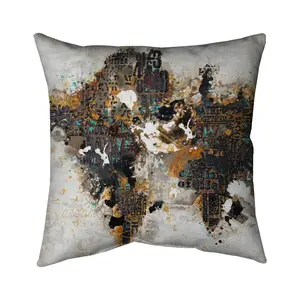 Begin Home Decor 5543-2020-CI146 20 x 20 in. Abstract World Map Throw - Cities Brown Poly Twill Decor