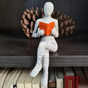Reading Woman Figurine, 1 Count Pulp Woman Reading Bookshelf Decor, Reading Woman Sculpture Ornament for Living Room Bookshelf