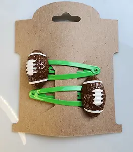 Green Football Snap Clip Set – Game Day Hair Accessories