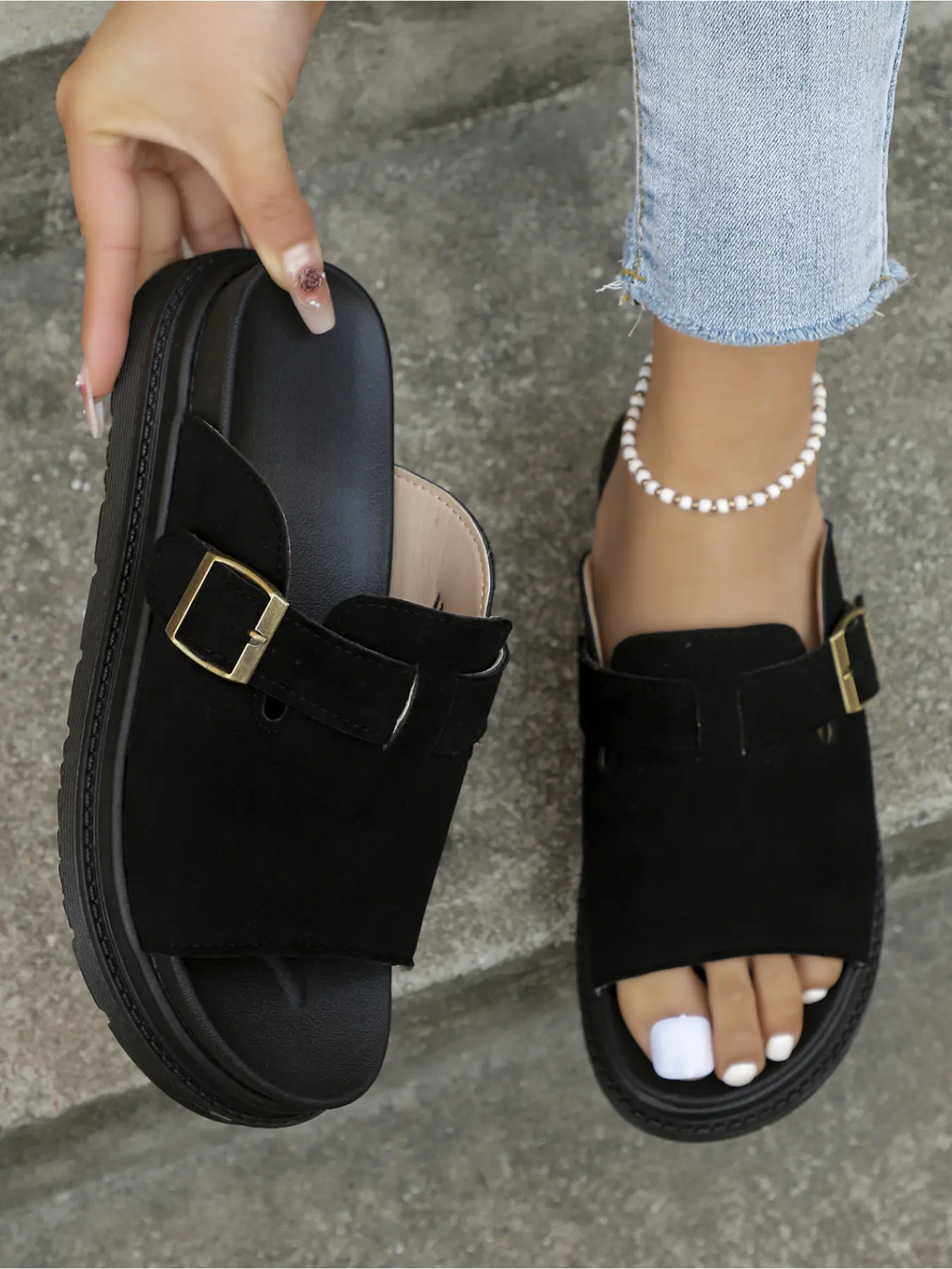 Women's summer ethnic style open toe wedge thick sole Rubber sandals/metal buckle high water platform Roman heightening shoes/breathable lightweight comfortable outdoor beach Wedge Heel