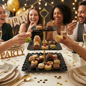 3 Tier Round/Square Dessert Cupcake Stand, PlasticTiered Serving Tray with Metal Rod,Suitable for birthday parties, Christmas, Mother's Day graduation ceremonies, dessert table decorations, White/Pink/Black outdoorfun