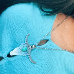 Country style bull head teal and silver